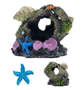 Resina Betta Fish Tank accessori Blue Star Fish Ornaments Shell Broken Barrel Fish Cave Hide Tank Accessories - Product Image 3
