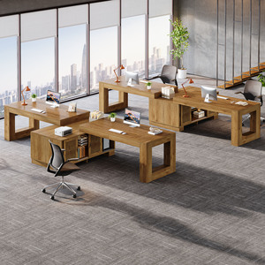 Bàn điều hành hình chữ L với tủ lưu trữ và Kệ 2 tầng, đồ nội thất Doanh Nghiệp Hiện đại đơn giản bàn viết máy tính lớn - Product Image 5