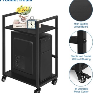 Computer Tower <b>Stand</b> With Wheels 2 Tier Metal Desktop <b>PC</b> Storage Rack Office Mobile Workstation Black Carbon Steel - Product Image 4