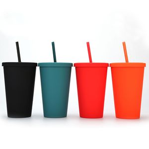 Bán buôn số lượng lớn 480ml nhựa Frosted tái sử dụng ly nước trái cây uống Tumbler đôi tường Matte Tumbler với rơm - Product Image 4