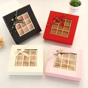 网格透明窗口巧克力包装盒纸板糖果饼干甜甜圈烘焙礼品储物生日婚礼派对装饰