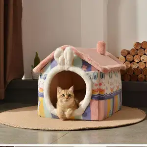Dropshipping Best Seller Modern Pet house Folding dog bed soft plush Cat Cave cat bed Cabin House for Pet Bed