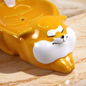 Moderno squisito carino Shiba Inu a forma di cartone animato antiscivolo in ceramica scatola di sapone per la casa Anti-odore porta sapone da bagno scaffale - Product Image 3