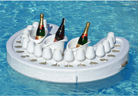 Tables flottantes avec plateau de service en cuir, porte-verre et porte-seau à glace pour tapis flottant, table flottante pour divertissement en piscine