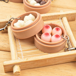 Colgante creativo con modelo simulado de comida dim sum cantonesa, mini vaporera para desayuno, juguete de comida, llavero promocional - Product Image 3
