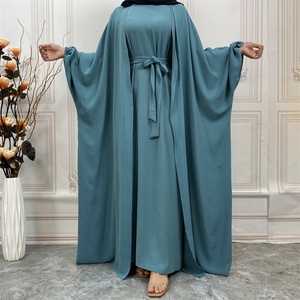 1944# Solid Color New Fashion <b>Abaya</b> Set Three Piece Separate Wrap Open <b>Abaya</b> Dress Sets 6 Colors Islamic Clothing - Product Image 4