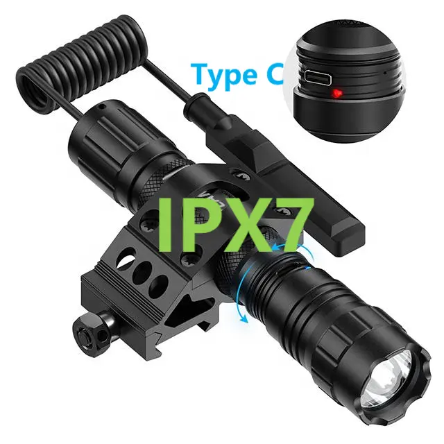 IPX7 1500 л мощный перезаряжаемый светодиодный тактический охотничий лазерный уличный фонарь для кемпинга водонепроницаемый портативный фонарик