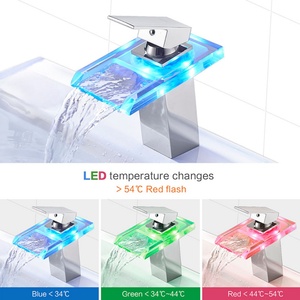 Grifo de Lavabo LED con Cambio de Color de Temperatura, Mezclador de Baño, Grifo de Cascada de Agua Fría y Caliente para Lavabo, de un Solo Orificio, Cerámica, para Sala de Estar - Product Image 3