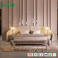 Ensemble de meubles de luxe italien moderne avec lit king size, revêtement en velours et tête de lit incurvée pour villa, maison, chambre à coucher