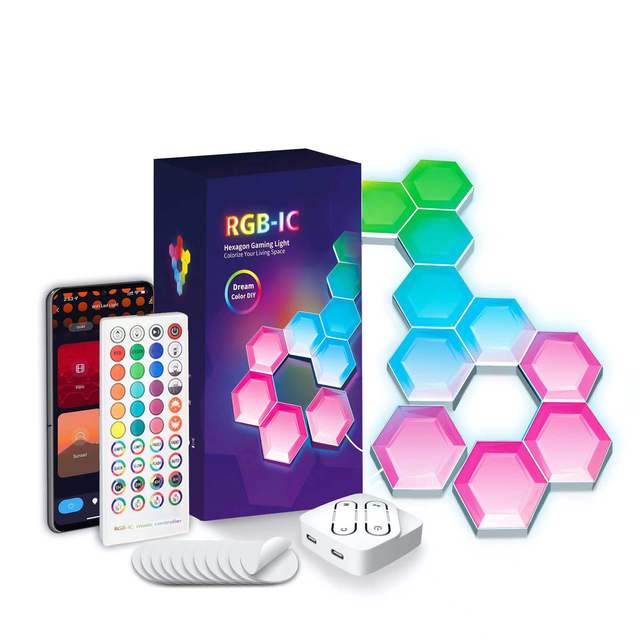 DIY Shape Music Rhythm APP Game Room Bedroom Intelligent RGB LED Smart Hexagonal Wall Lamp Color Changing Ambient Night Light
