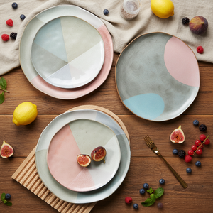 Graceful Hand Painted <strong>Stitching</strong> Color Steak Salad Dessert Serving Eco Friendly <strong>Plates</strong> Dinner Ceramic <strong>Plate</strong> - Product Image 1