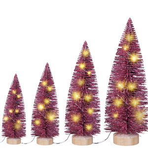 Standing Plastic Mini <b>Christmas</b> <b>Tree</b> with Rose-Red White Edged LED Lights and Pine Needle Powder Sprinkling <b>Table</b> Decorations - Product Image 6