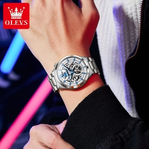 Montre homme OLVES 6722, livraison directe, montre mécanique automatique squelette de luxe, étanche, lumineuse, en acier inoxydable. - Product Image 5