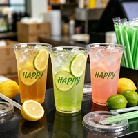 Gobelets en plastique PET transparent avec couvercle 12oz 16oz pour boissons froides, jus, thé Boba, café glacé, smoothie, emballage pour boissons à emporter