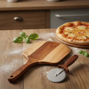 Set di Paletta per Pizza con <span class=keywords><strong>Tagliapizza</strong></span> in Acciaio Inox, Paletta in Legno Antiaderente per Forno e Griglia, Utensili per Pizza - Product Image 2