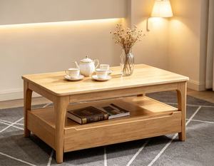 Modern Solid Wood Coffee <b>Table</b> with Storage <b>Drawer</b> Scandinavian Living Room Furniture - Product Image 2