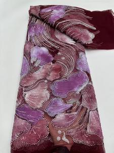 NI.AI Nigerian Lace Fabric Stickerei African French Tulle Perlen Spitze mit Pailletten Mesh Lace Stoff für Braut Brautkleid - Product Image 2