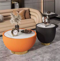 Nouvelle conception de meubles de salon, table basse ronde moderne en pierre frittée avec base en acier inoxydable, tendance café
