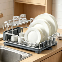 Égouttoir à vaisselle multifonctionnel en aluminium à double niveau pour comptoir, réglable pour assiettes, bols et tasses