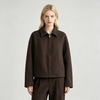 Veste décontractée coupe-vent tissée personnalisée pour femme, avec col à revers et fermeture éclair, silhouette ample, style vintage, pour automne-hiver