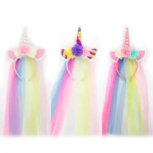 Bando Mahkota Bunga Unicorn untuk Bayi Perempuan dan Dewasa, Hiasan Pesta Anak-anak dengan Unicorn dan Kain Tule untuk Anak Perempuan