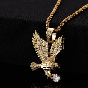 Collar de Hip Hop con Cadena Chapada <span class=keywords><strong>en</strong></span> Oro, Colgante de Águila Voladora, Tótem de Halcón, Cuerda Trenzada, Circonita Cúbica Completa, Joyería Larga Brillante de CZ - Product Image 5