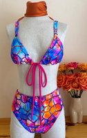 Maillot de bain bikini 2 pièces personnalisé en Spandex/Polyester de haute qualité, avec haut halter et string à lacets, respirant et à séchage rapide pour femme