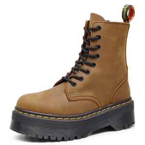 Thick-soled 8-hole locomotive <b>boots</b> for women, side zipper, wild horse brown short <b>boots</b>, genuine leather workwear - Product Image 1