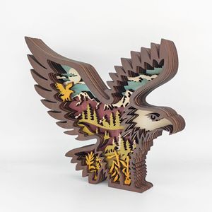 Figura de águila tallada en madera de varias capas Uionen, estilo montaña y bosque, adorno artesanal de madera con forma de animal para decoración del hogar - Product Image 1