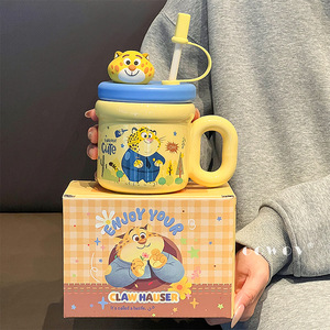 <span class=keywords><strong>Taza</strong></span> de Cerámica con Diseño de Dibujos Animados, con Pajita y Tapa, para Café, Leche, Regalo de Navidad, para Oficina y Hogar - Product Image 4