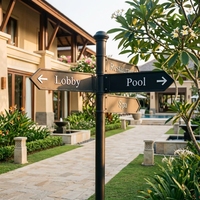 Panneau de signalisation directionnel en aluminium personnalisé, étanche, à fixer sur poteau, pour hôtel, complexe hôtelier, jardin