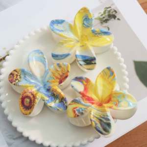 Pince à cheveux 8 cm motif fleur <span class=keywords><strong>de</strong></span> frangipanier Van Gogh, peinture à l'huile, imprimé <span class=keywords><strong>Nuit</strong></span> étoilée, accessoire capillaire vintage HQ - Product Image 3