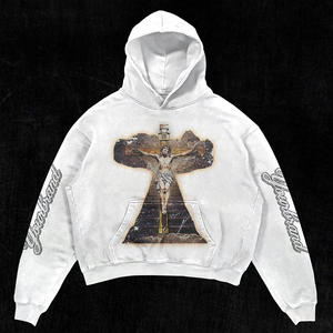 Yourbrand <b>Men's</b> <b>White</b> Hooded <b>Sweatshirt</b> Oversized Crucifix Print Casual Autumn Cotton Knitted Hoodie For <b>Men</b> In High Quality - Product Image 3