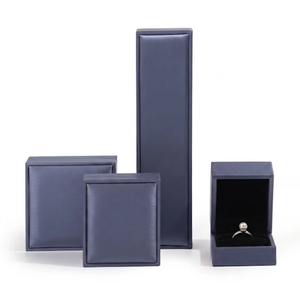 Wholesale PU Leather Rectangular Jewelry Box Earring Necklace Pendant Custom Logo Elegant Jewelry <b>Boxes</b> with <b>Black</b> Sponge Lining - Product Image 3