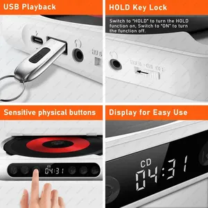 Reproductor de <span class=keywords><strong>CD</strong></span> Portátil, Reproductor de Música, Reproductor de <span class=keywords><strong>CD</strong></span> de Escritorio con LED Antipolvo, 6 Modos, Repetición A-B, Temporizador, Control Remoto - Product Image 3