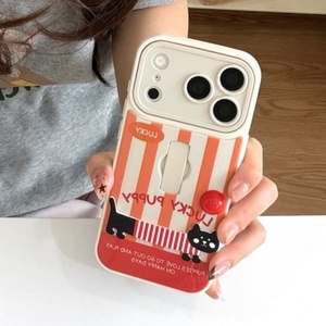 Stealth pull out <b>ring</b> holder stripe <b>cat</b> lucky puppy dog cute cartoon mobile phone case cover for iPhone 13 14 15 16 17 pro max - Product Image 3