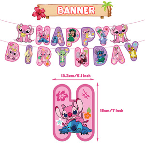 Nuevo Pink <span class=keywords><strong>Stitch</strong></span> <span class=keywords><strong>Lilo</strong></span> tema fiesta <span class=keywords><strong>de</strong></span> cumpleaños decoración <span class=keywords><strong>Stitch</strong></span> tirando bandera Banner pastel Respuent globo para bebé niña juguete - Product Image 4
