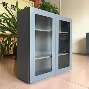 Современный серый модульный кухонный настенный шкаф со стеклом