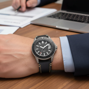 Nouvelle conception, fournisseur de montres OEM, bracelet en cuir, <span class=keywords><strong>montre</strong></span> en titane et céramique, automatique, résistante à l'eau 10 bars, chronographe, <span class=keywords><strong>montre</strong></span> de plongée pour <span class=keywords><strong>homme</strong></span> - Product Image 6