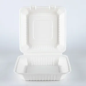 LFGB Diuji Makanan Kemasan Kotak Ampas Tebu Serat 5-9Inch Kotak Resude Wadah Plastik