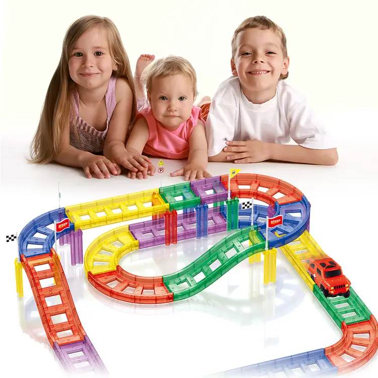 Nieuwe Diy Kids Slot Speelgoed Auto Kinderen Magnetische Bouwsteen Sets Spoor Auto Speelgoed