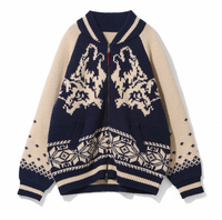 [OGARP] [PRODUIT CORÉEN] Pull en tricot zippé pour homme Wolf Cowichan, bleu marine, fabriqué à la machine, tailles 1-2 en stock