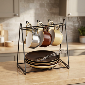 Double Tier <b>Wire</b> Beverage Storage <b>Rack</b> Rectangular Standing Type Minimalist Kitchen Use Lightweight Non-Folding - Product Image 1