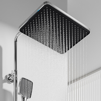 Ensemble de douche carré haut de gamme moderne intelligent à température constante avec affichage numérique, en laiton poli argenté, design clavier de piano