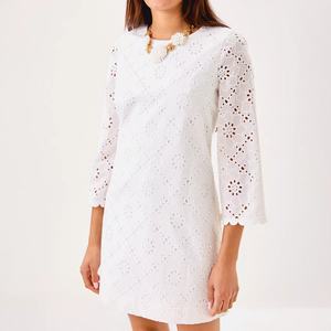 Elegante Vestido de Lino y Algodón con Bordado, Cuello Redondo, Casual, Forrado, Mini Vestido de Verano para Mujer - Product Image 4