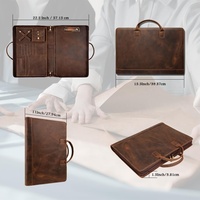 Porte-documents en cuir véritable GZRHKJ avec poignée et fermeture éclair, unisexe, pour ordinateur portable 15 pouces et bloc-notes juridique 10 pouces, couleur foncée