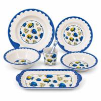 Service de table pour enfants Azure Wave Series Ocean, vaisselle en mélamine avec motifs de poissons et de daugnes pour enfants, comprenant assiette, bol, tasse et cuillère