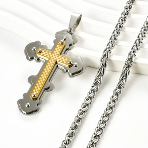 Collier avec pendentif croix en acier inoxydable étanche, breloques crucifix Jésus chrétien, chaînes à maillons, bijoux religieux, cadeaux - Product Image 6