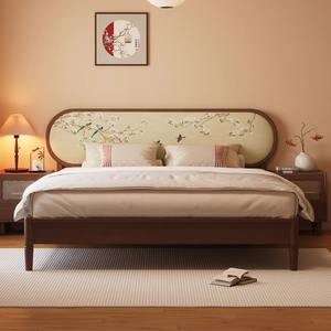 Letto Matrimoniale in Legno Massello Stile Cinese Moderno con Imbottitura Morbida Zen per Hotel e B&B - Product Image 1