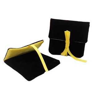Pochette à bijoux en velours double couche avec logo personnalisé et ruban, sac recyclable pour colliers et bagues, pour emballage cadeau - Product Image 1